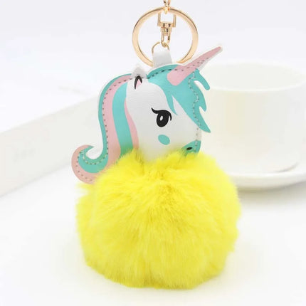 Fluffy Unicorn Pom Pom Keychain