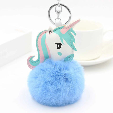 Fluffy Blue Unicorn Keychain