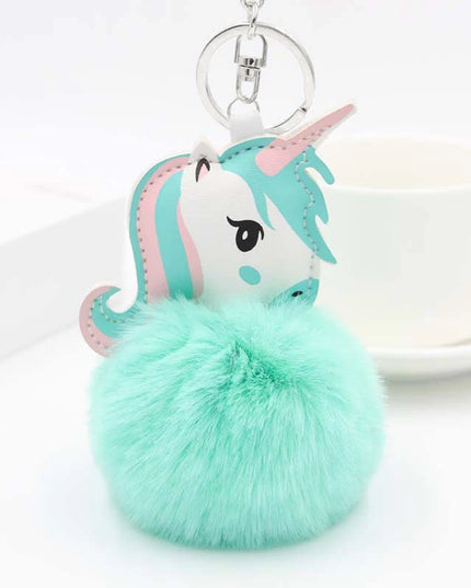 Fluffy Blue Unicorn Keychain