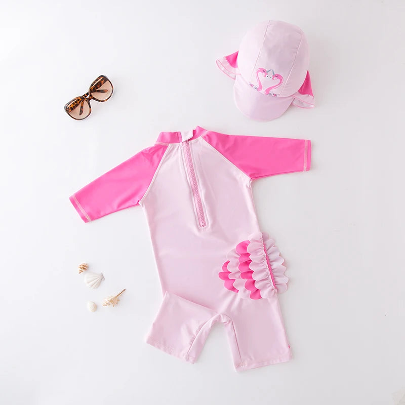 Purple Unicorn Swimsuit Size 7 with Cap