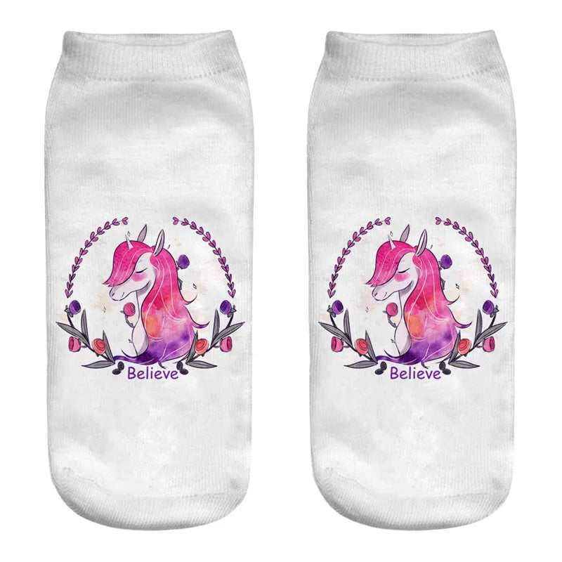 Believe Floral Unicorn Socks