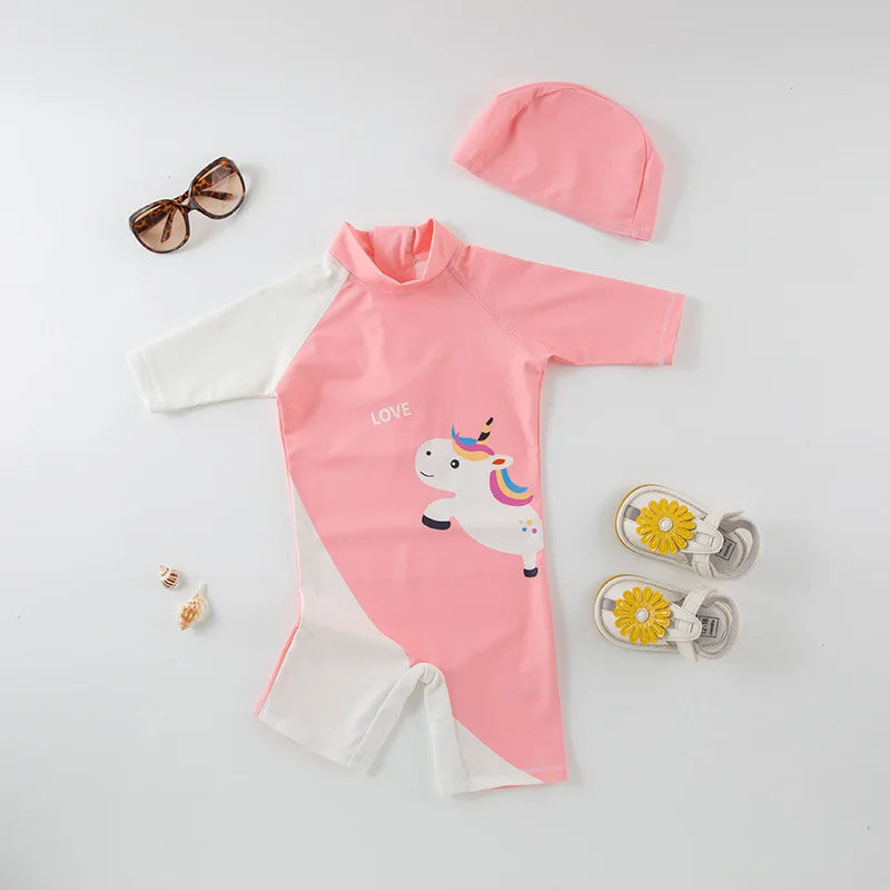 Teal Boys Unicorn Swimsuit with Dinos