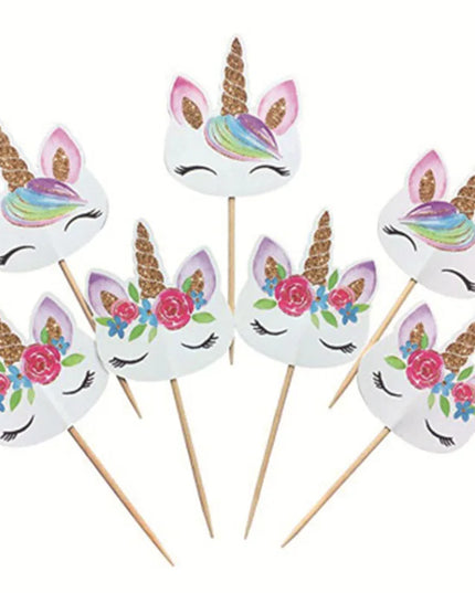 Floral Unicorn Cupcake Toppers Set