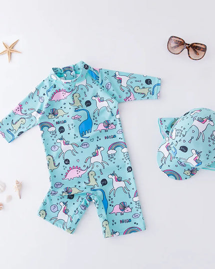 Teal Boys Unicorn Swimsuit with Dinos