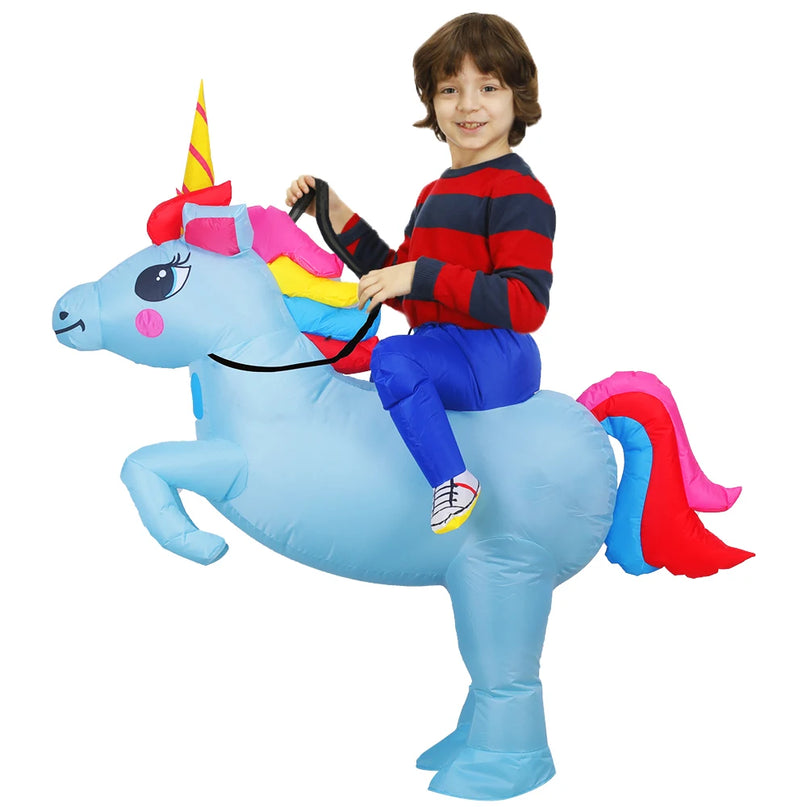 Blue Inflatable Unicorn Rider Costume