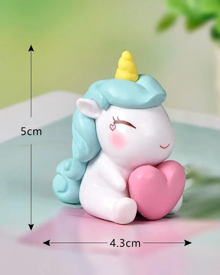Blue Unicorn Cake Figurine with Heart