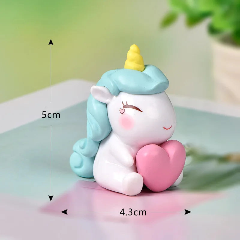 Blue Unicorn Cake Figurine with Heart
