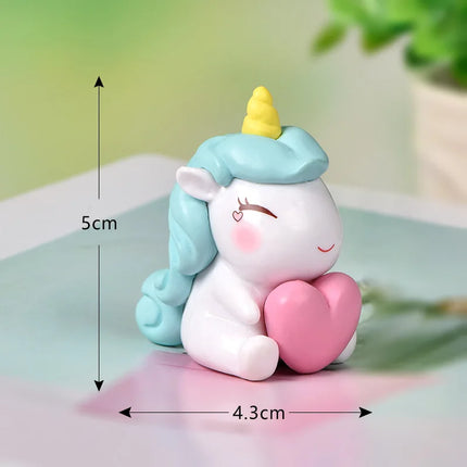 Blue Unicorn Cake Figurine with Heart