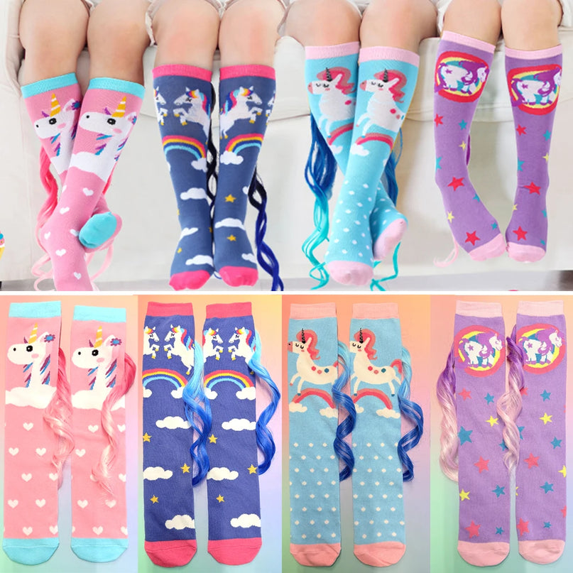 Pink Unicorn Socks with Fluffy Mane