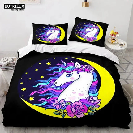 Black Moon Rose Unicorn Bedding