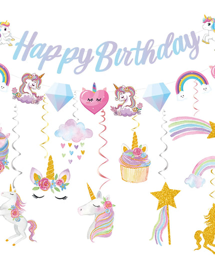 Unicorn napkins and cups arranged for a birthday party table