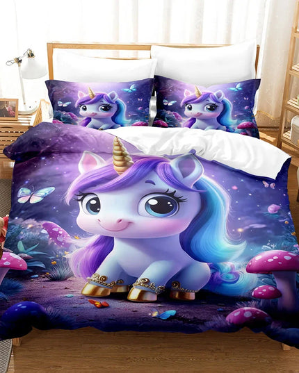 Mushroom Forest Chibi Unicorn Bedding