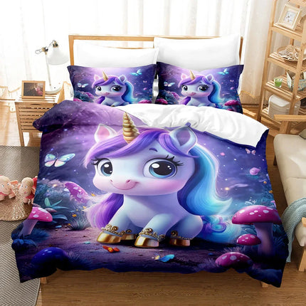Mushroom Forest Chibi Unicorn Bedding