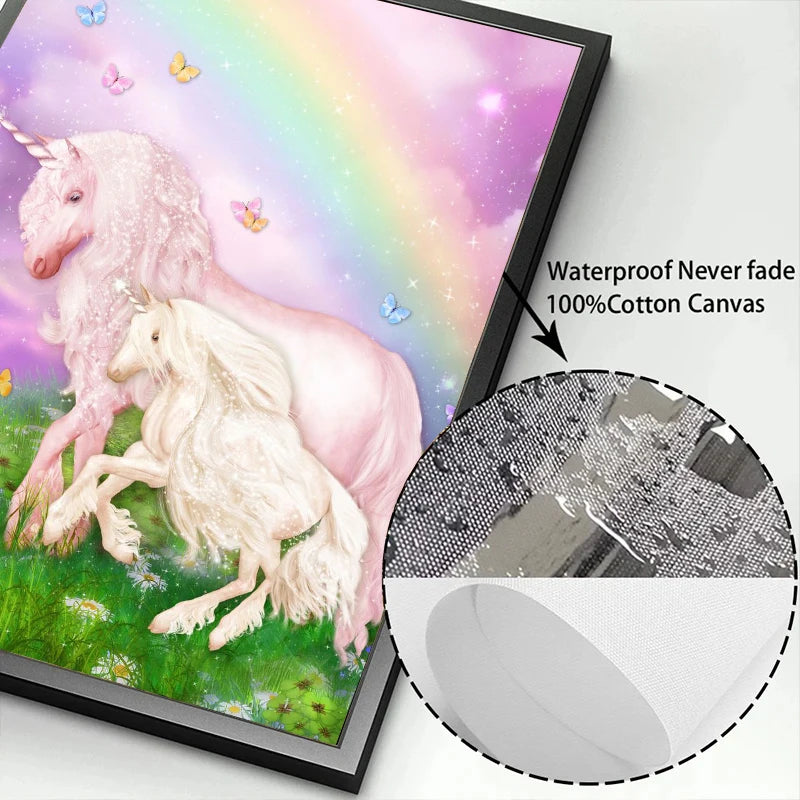 White Unicorn Spring Blossom Wall Art