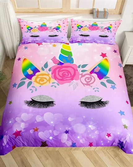 Purple Bokeh Heart Unicorn Bedding