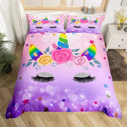 Purple Bokeh Heart Unicorn Bedding