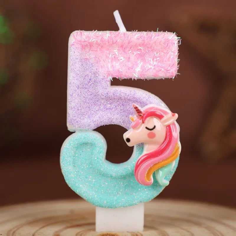 Pink Unicorn Birthday Number Candles