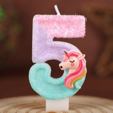 Pink Unicorn Birthday Number Candles