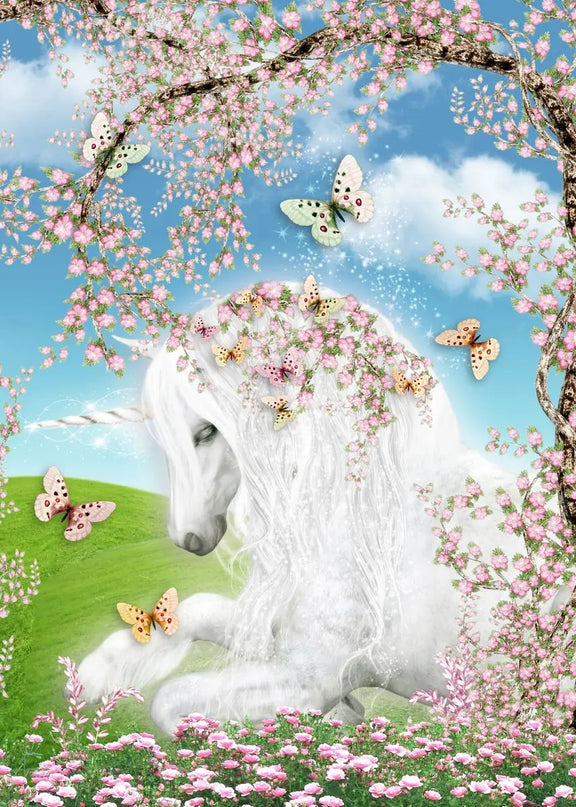 White Unicorn Spring Blossom Wall Art