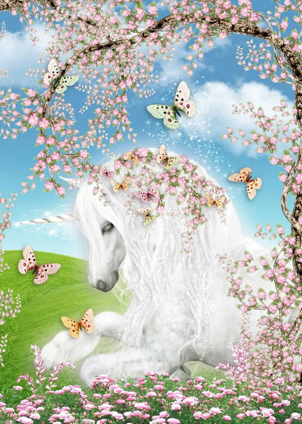 White Unicorn Spring Blossom Wall Art
