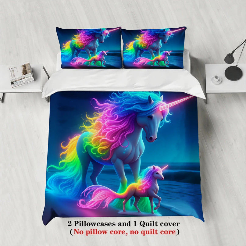 Neon Rainbow Unicorn Bedding