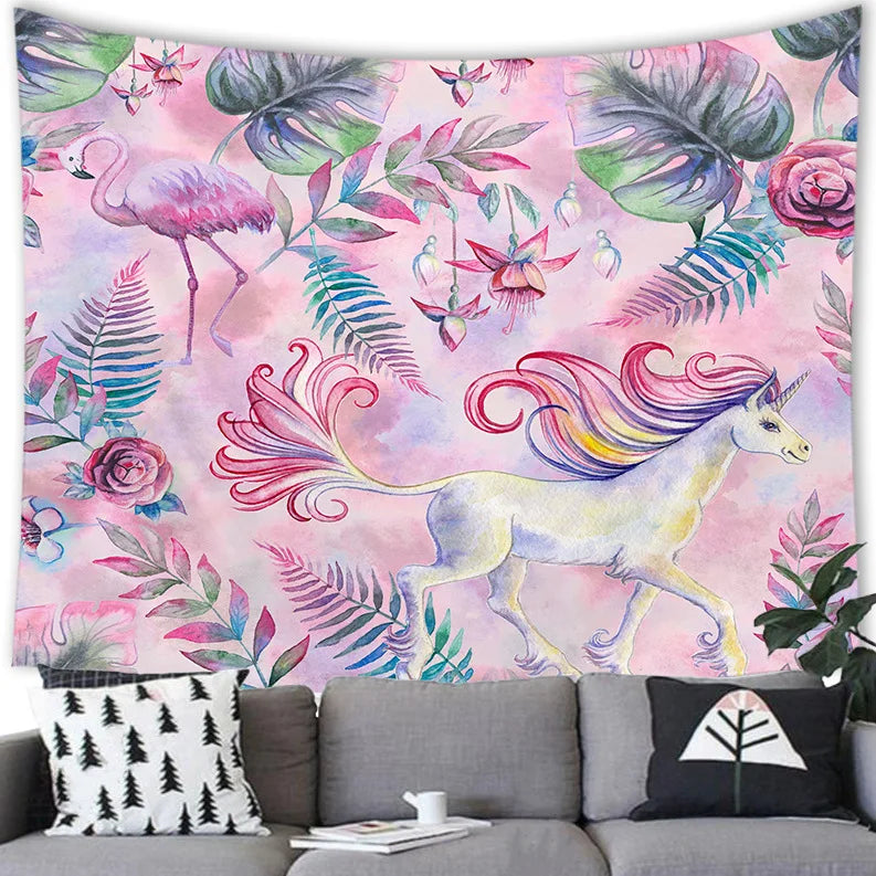 Dreamy Cartoon Unicorn Tapestry
