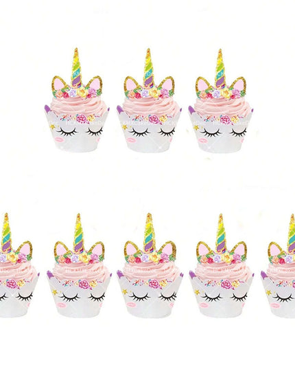 Floral Unicorn Cupcake Toppers Set 24pcs
