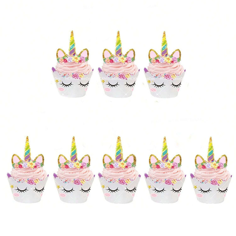 Floral Unicorn Cupcake Toppers Set 24pcs