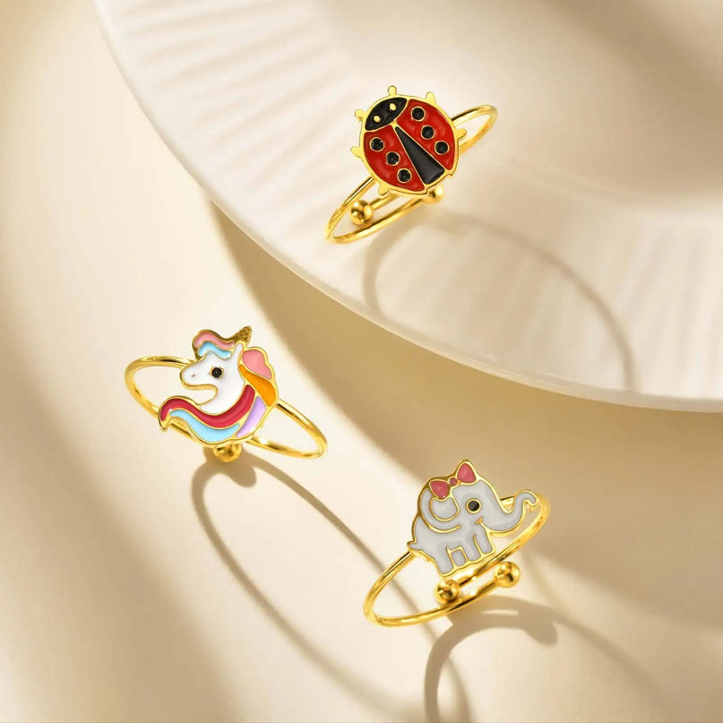Enamel Gold Unicorn Ring