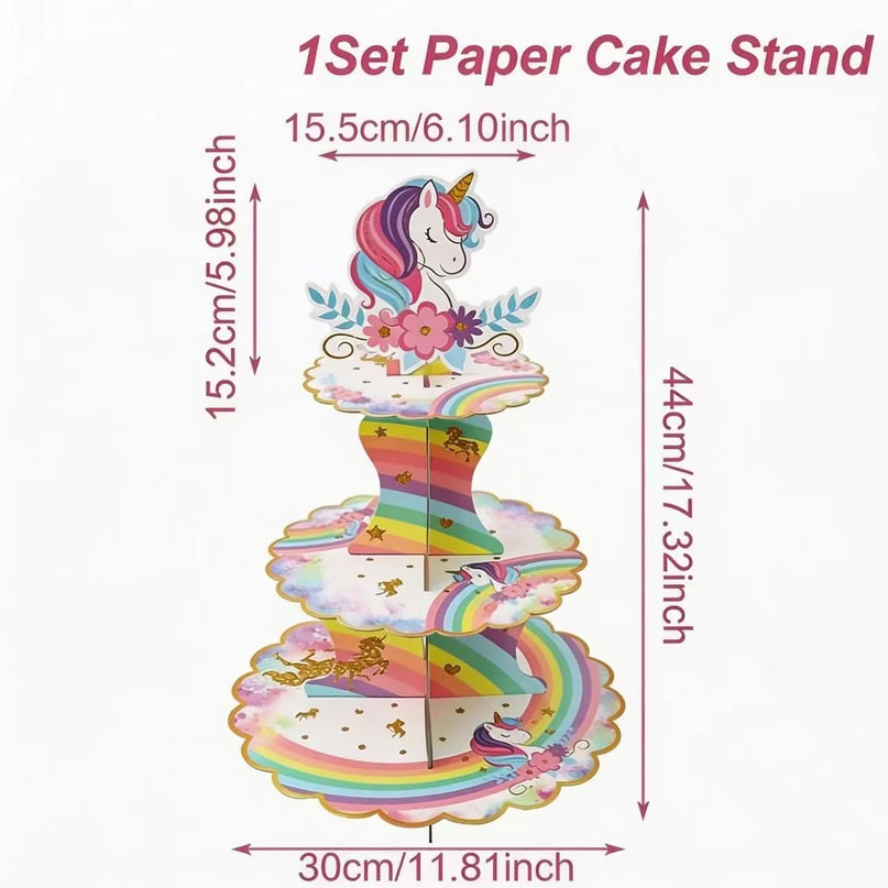 Full 41-piece unicorn tableware set laid out together