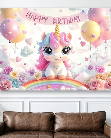 Close view of the pastel pink backdrop print with roses and a birthday banner