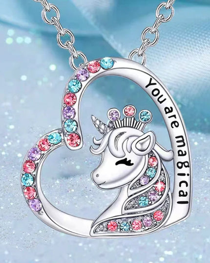 Crystal Heart Unicorn Necklace