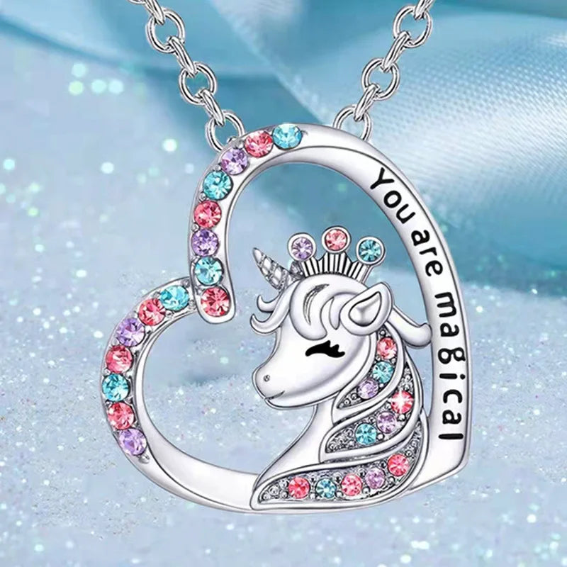 Crystal Heart Unicorn Necklace