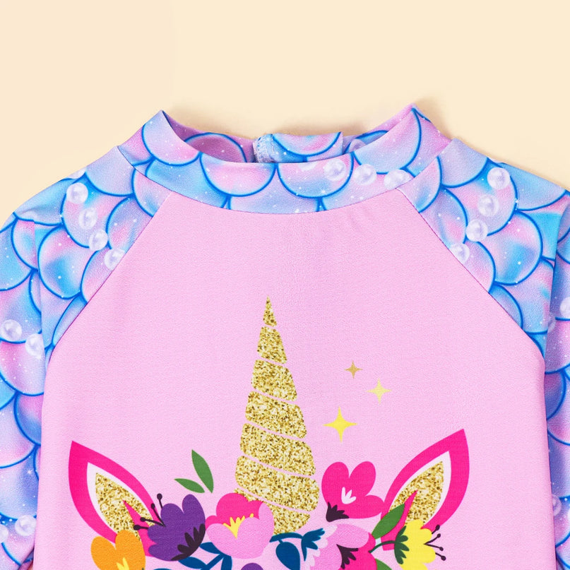 Floral Crown Long Sleeve Swimsuit