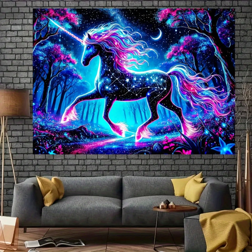 Neon Unicorn Galaxy Tapestry