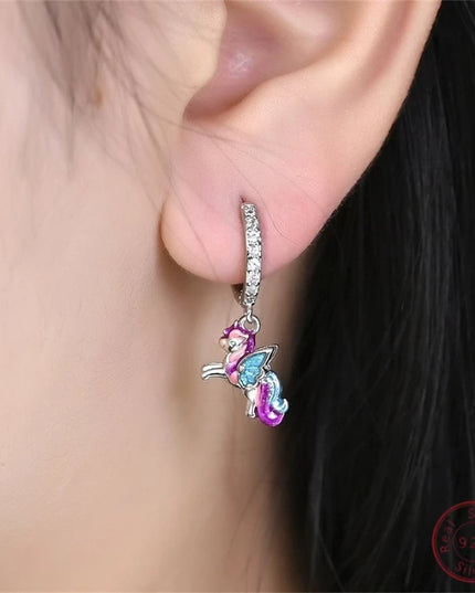Winged Unicorn Enamel Earrings