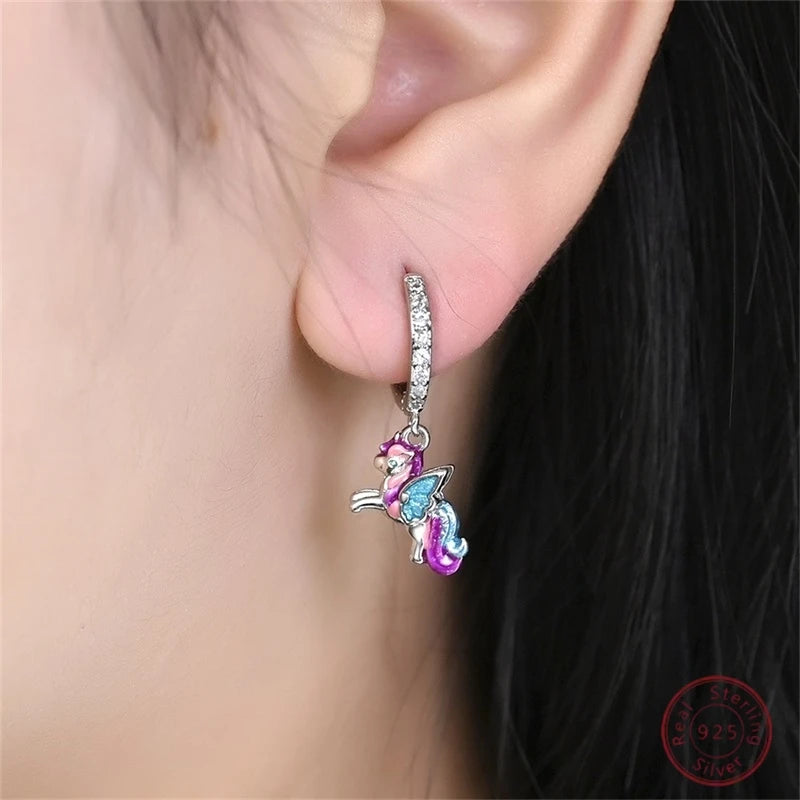 Winged Unicorn Enamel Earrings