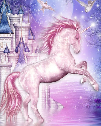 Blue Unicorn Wall Art, Magical Castle