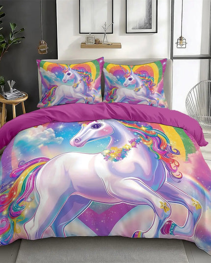 Glowing Heart Rainbow Unicorn Bedding