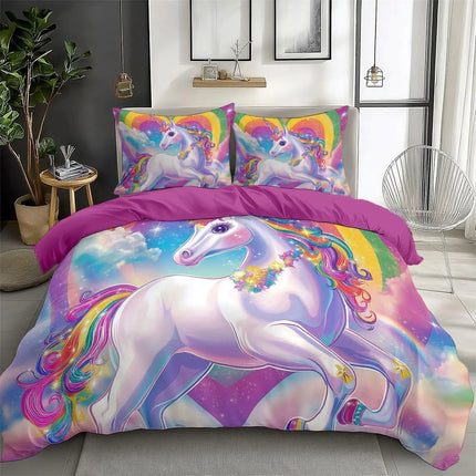 Glowing Heart Rainbow Unicorn Bedding