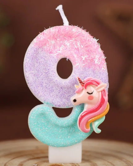 Kawaii Unicorn Number 9 Candle