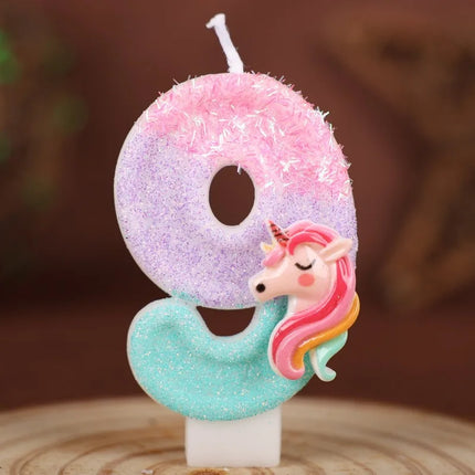 Kawaii Unicorn Number 9 Candle