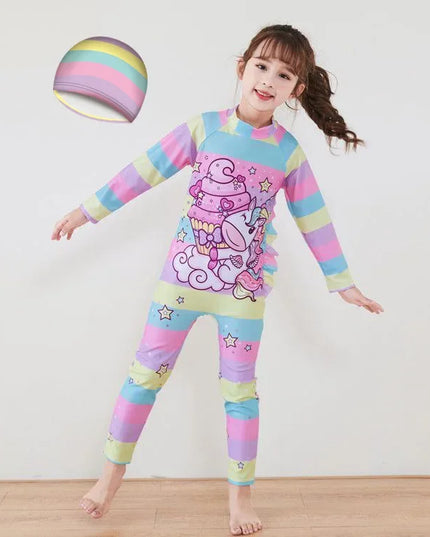 Rainbow Stripe Unicorn Tutu Swimsuit