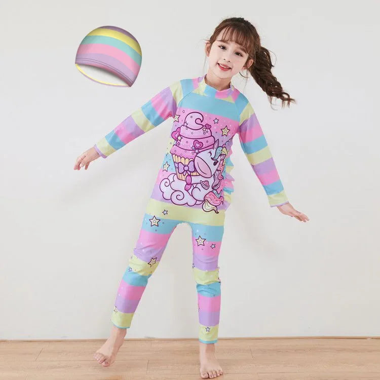 Rainbow Stripe Unicorn Tutu Swimsuit