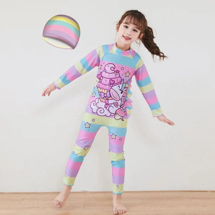 Rainbow Stripe Unicorn Tutu Swimsuit