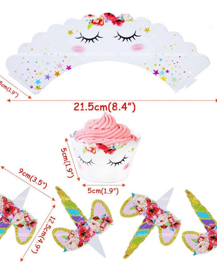 Floral Unicorn Cupcake Toppers Set 24pcs