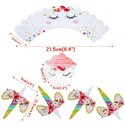 Floral Unicorn Cupcake Toppers Set 24pcs