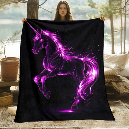 Neon Glow Black Unicorn Blanket