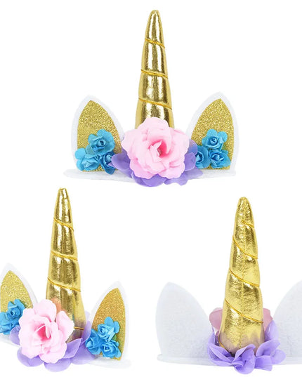 Gold Floral Unicorn Cake Topper