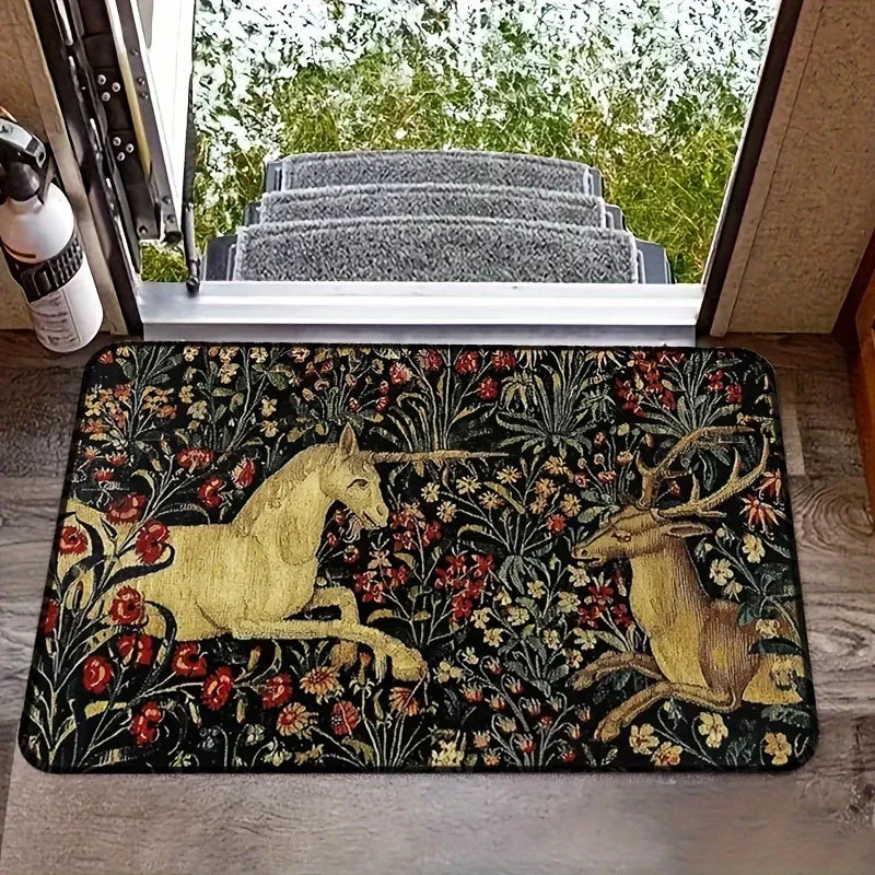 Midnight Floral Unicorn Rug